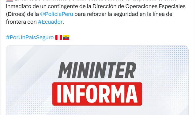 Medidas del Gobierno peruano en el contexto de crisis en Ecuador. Foto: Mininter 