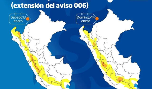 Lluvias para el 13 y 14 de enero. Foto: Senamhi   