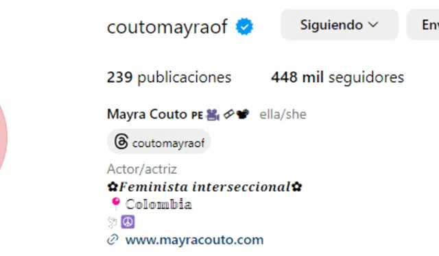  Mayra Couto usa su apellido materno. Foto: Instagram    