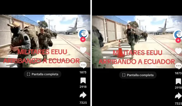  El video, que describía a los militares como estadounidenses, superó las 60.000 reacciones en TikTok. Foto: capturas de TikTok   