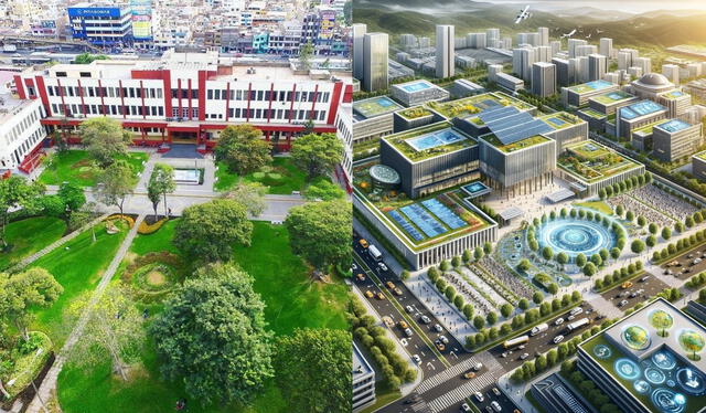 Vista aérea del campus de la UNI en el 2050. Foto: composición LR/Facebook/Dall-e   