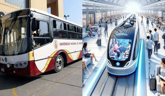 Servicio de transporte de la UNI en 2050, según ChatGPT. Foto: composición LR/Facebook/Dall-e   