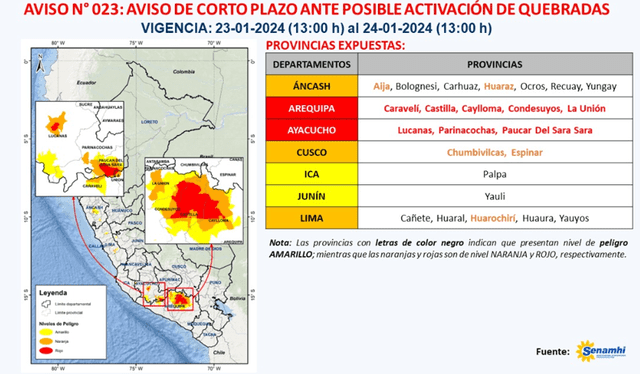 Posible activación de quebradas. Foto: Senamhi Posible activación de quebradas. Foto: Senamhi