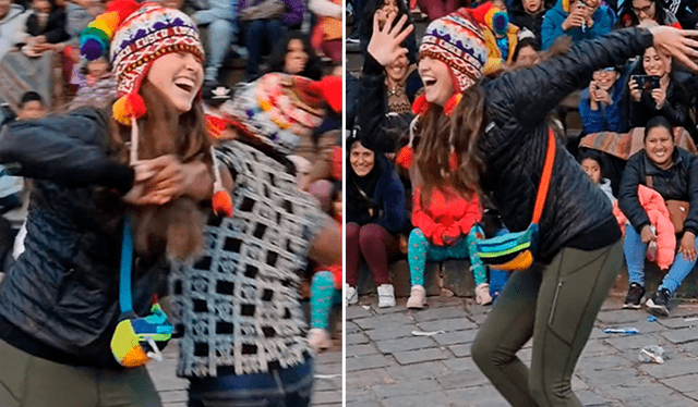  La joven extranjera muy contenta bailaba junto con un peruano. Foto: composición LR/TikTok/@highlanderguide   