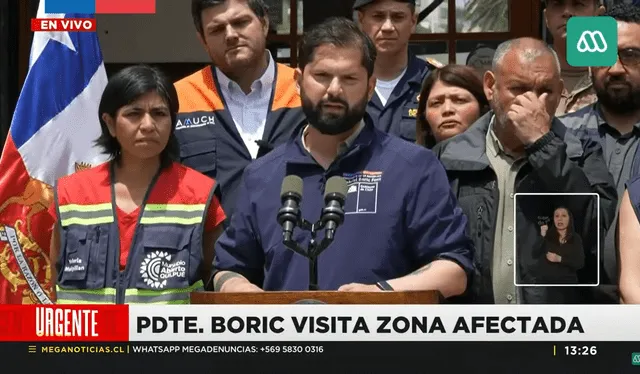 El presidente Boric se solidarizó con las víctimas del incendio en Valparaíso. Foto: captura Meganoticias    