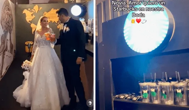  La novia cumplió su deseo de casarse con un módulo de Starbucks en su boda. Foto: composición LR/TikTok/@AnaPaolaFrancisco   