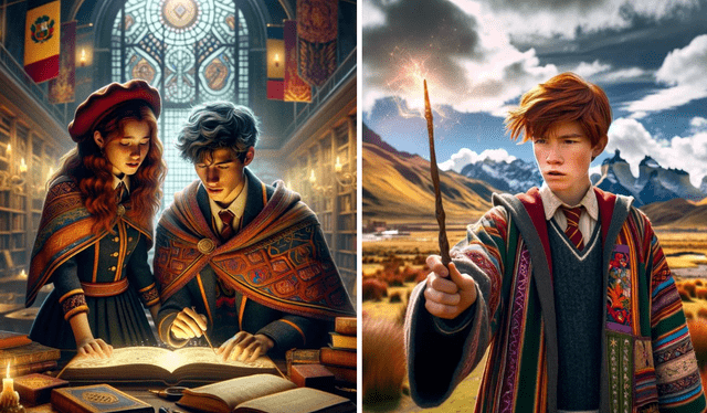 Los protagonistas de 'Harry Potter' si fuesen de Bolivia, según la IA. Foto: composición LR/Dall-E   