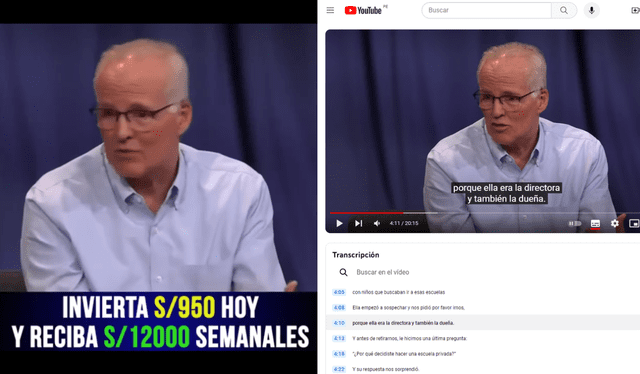  Izquierda: captura del video fabricado. Derecha: entrevista original a Rodríguez-Pastor. Foto: YouTube/ TED   