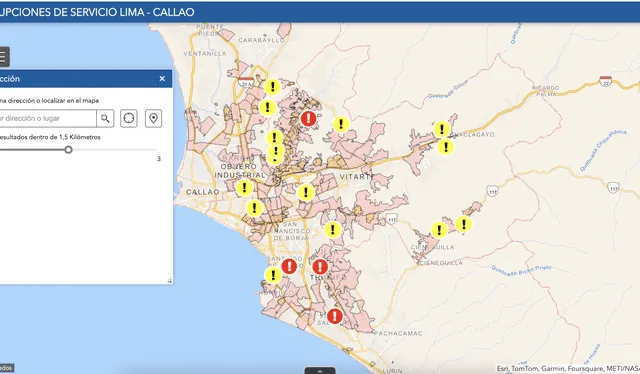 Mapa de corte de agua precisa tiempo de espera para reanudación del servicio. Foto: Sedapal   