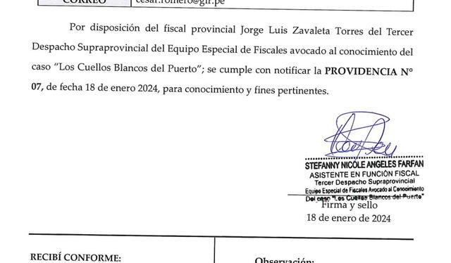 Notificación de la investigación a César Romero   