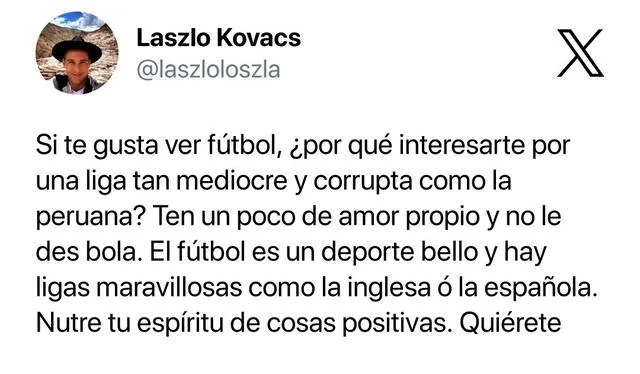 László Kovács critica duramente el fútbol peruano. Foto: László Kovács/Twitter   