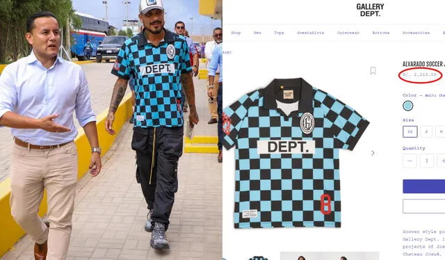 Paolo Guerrero y la camisa Gallery Dept. que usó para viajar a Trujillo. Foto: composición LR/captura de Instagram/Gallery Dept.   
