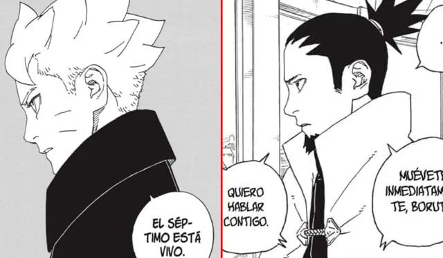 Boruto reveló que Naruto está vivo y se encuentra bien, lo que llamó la atención de Shikamaru. Foto: composición LR/Manga Plus   