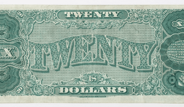 Así luce el reverso del billete de 20 dólares de 1890. Foto: Museo Nacional de Historia Americana   