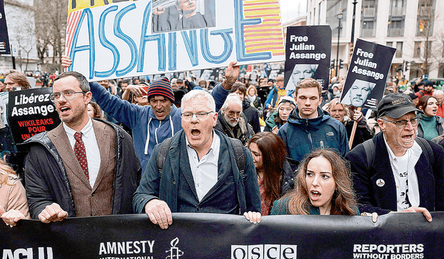  Apoyo. Organizaciones internacionales de prensa y de DDHH exigen al Reino Unido y a los EE. UU. que cesen la persecución contra el periodista australiano y que lo dejen en libertad. Foto: difusión    