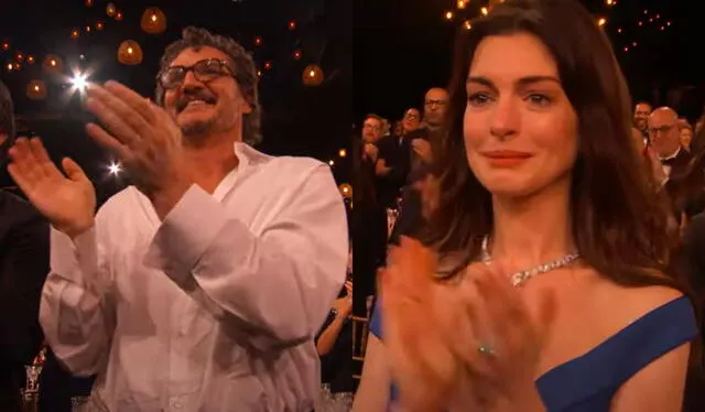 Pedro Pascal y Anne Hathaway reaccionan a Barbra Streisand. Foto: composición LR/ captura de YouTube   