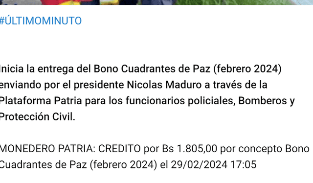 Bono Patria | Cuadrante de Paz febrero 2024: FECHA DE PAGO, beneficiarios y cómo cobrar el nuevo subsidio | bonos febrero | Sistema Patria | cuándo cae el bono | Nicolás Maduro