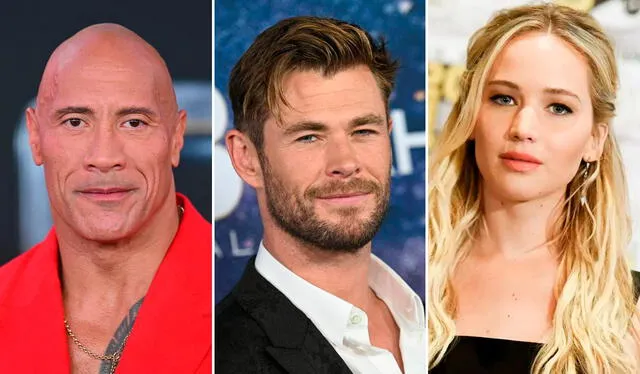 Dwayne Johnson, Chris Hemsworth y Jennifer Lawrence son algunas de las estrellas que acompañarán a Bad Bunny en los Oscar 2024. Foto: composición LR/AFP  