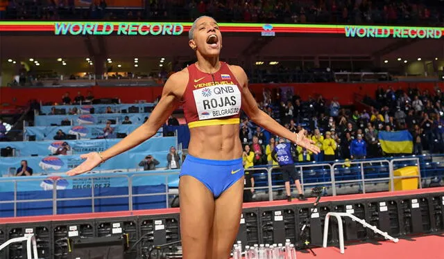 Yulimar Rojas rompió el récord mundial de salto triple en el Mundial de Atletismo bajo techo 2022. Foto: AFP   