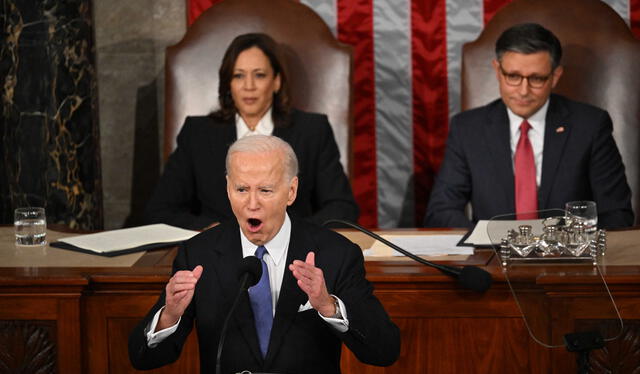 El presidente de EE. UU., Joe Biden, pronunció un discurso ante la Cámara de Representantes del Capitolio. Foto: AFP   