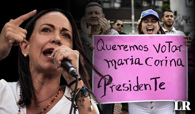 Miles de venezolanos exigen la incorporación de María Corina Machado en las elecciones presidenciales de Venezuela, programadas para el 28 de julio de 2024. Foto: composición LR/AFP   