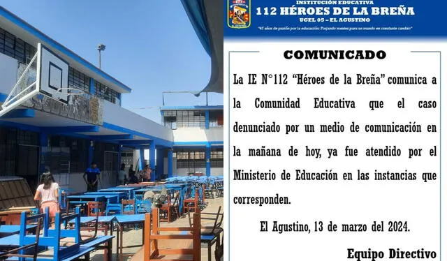  Pronunciamiento de la I. E. Héroes de la Breña. Foto: composición LR/Facebook   