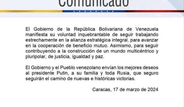 Segunda parte del pronunciamiento de la presidencia de Venezuela. Foto: Presidencia de Venezuela   