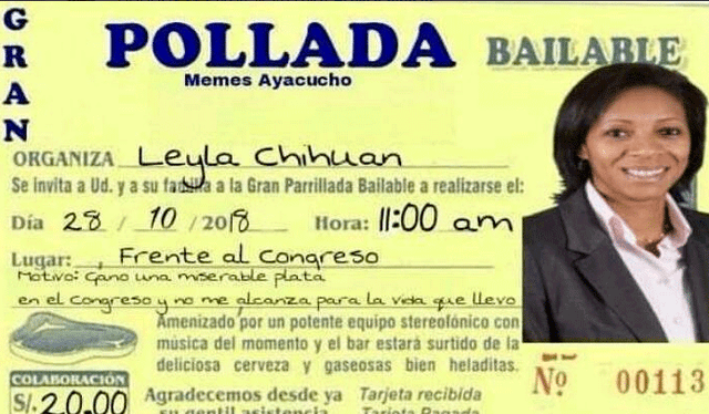 A través de las redes sociales, empezaron a circular diferentes memes en torno a la congresista tras su polémica frase. Foto: Memes Ayacucho   