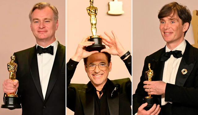 Christopher Nolan, Robert Downey Jr. y Cillian Murphy se llevaron los premios más importantes en los Oscar 2024. Foto: composición LR/AFP    