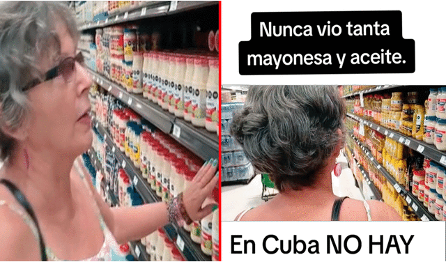  La cubana miraba con asombro la variedad de precios, tamaños y marcas de los productos en el supermercado. Foto: composición LR/TikTok/@michelcronicas   