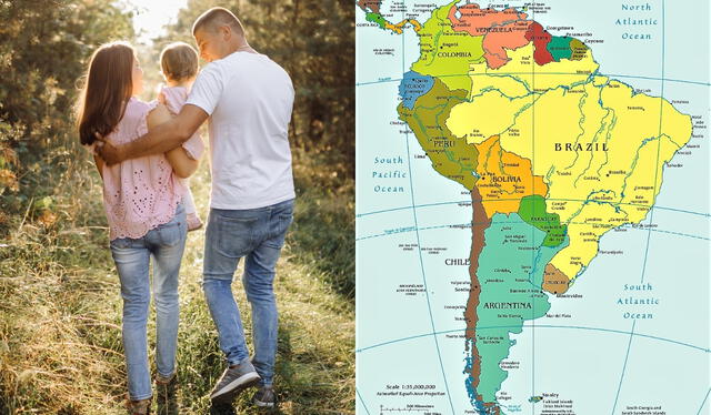 En Sudamérica, al nacer, un hijo adopta el apellido paterno y materno. Foto: composición LR/Freepik/Mapamundi para imprimir   