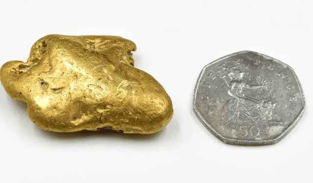 La pepita de oro es un poco más grande que una moneda de 50 peniques del Reino Unido. Foto: Mullock Jones