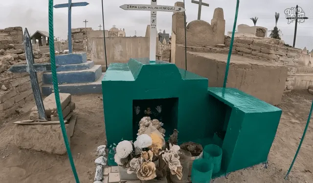 La única tumba intacta del cementerio El Camen. Foto: captura de Youtube/Dilo Nomás   