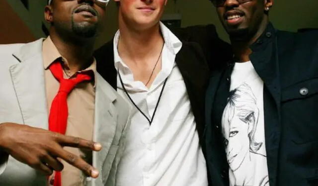 Principe Harry, Sean Combs y Kanye West en una reunión social. Foto: All Hip Hop   