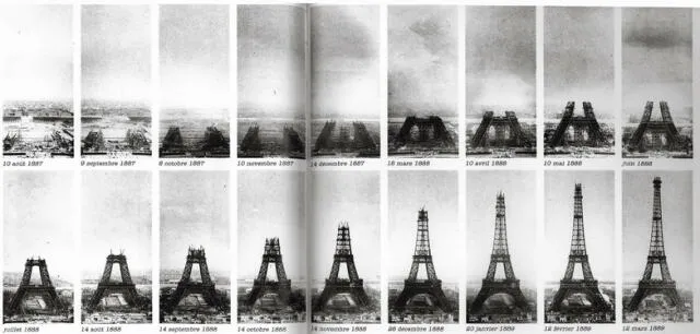 Fotogramas de la Torre Eiffel en construcción. Foto: National Geografic   