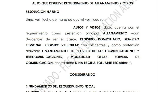 Resolución que autoriza allanamiento e incautación de los Rolex. Foto: La República   