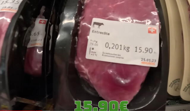 Un trozo de carne está valorizada en S/65. Foto: Luisito Comunica/YouTube    