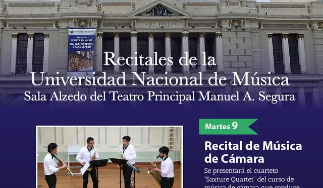 Evento gratuito para este martes 9 de abril dentro de la sala Alzedo del Teatro Municipal Manuel Segura. Foto: UNM 