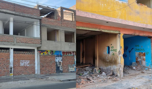 Si bien algunas viviendas expropiadas lucen cubiertas por ladrillos, otras están en completo abandono. Foto: composición LR/Miguel Calderón   