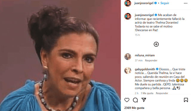  Periodista Juan José Origel comunica fallecimiento de Thelma Dorantes. Foto: Instagram de Thelma Dorantes    