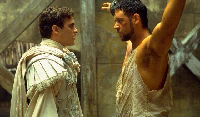  Joaquin Phoenix y Russell Crowe protagonizaron ‘Gladiador’ en el año 2000. Foto: Universal Pictures    
