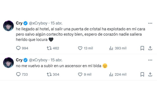 Cry en su cuenta de X. Foto: Cry/ X Cry en su cuenta de X. Foto: Cry/ X