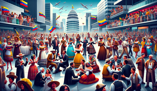 Más fiesta, alegría y diversión al estilo venezolano, pero con una curiosa mezcla de tradición y futurismo en el paisaje de fondo. Foto: IA   