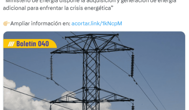 Ministerio de Energía y Minas Ecuador se pronunció a través de redes abastecimiento eléctrico. Foto: X 