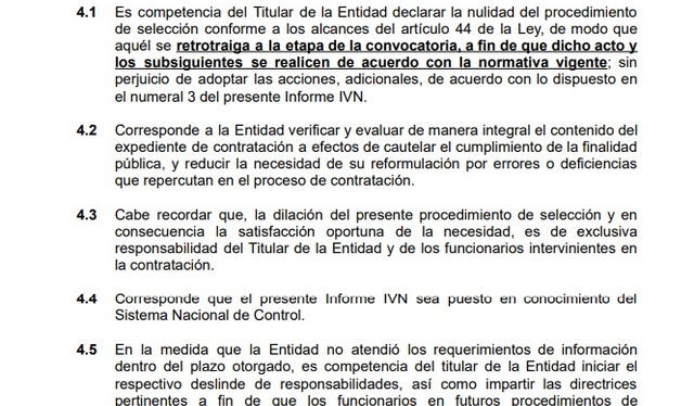 Sección final del informe de Identificación de Vicios de Nulidad (IVN), de la Dirección de Gestión de Riesgos.   