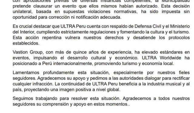  Ultra Perú publicó un comunicado en redes. Foto: difusion   