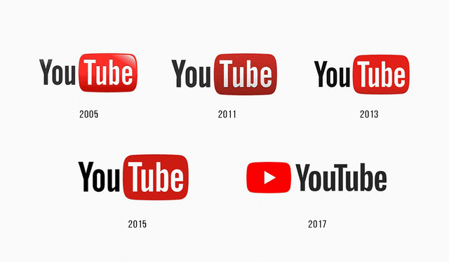  <br>Logos de YouTube a los largo de los años desde el 2005 hasta el 2017. Foto: YouTube.    