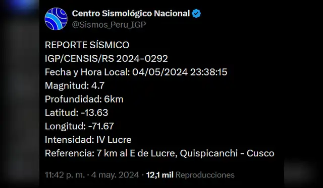  Reporte Sísmico. Foto: captura   