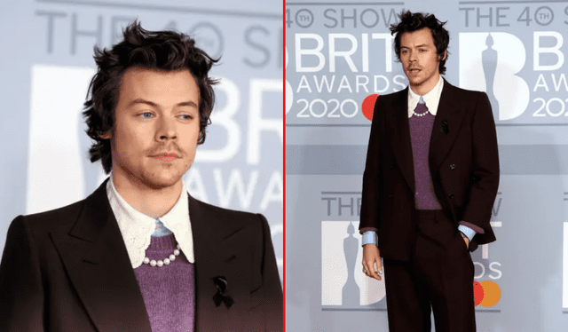  Tras la muerte de Caroline Flack, Harry Styles le rindió homenaje con un lazo negro en su presentación en los Brit Awards 2020. Foto: AP    