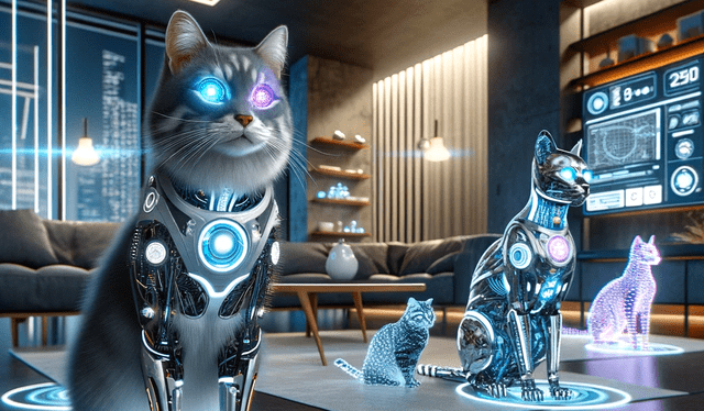 Los gatos también tendrán piezas tecnológicas en su cuerpo, de acuerdo con los comentarios de la IA. Foto: ChatGPT   